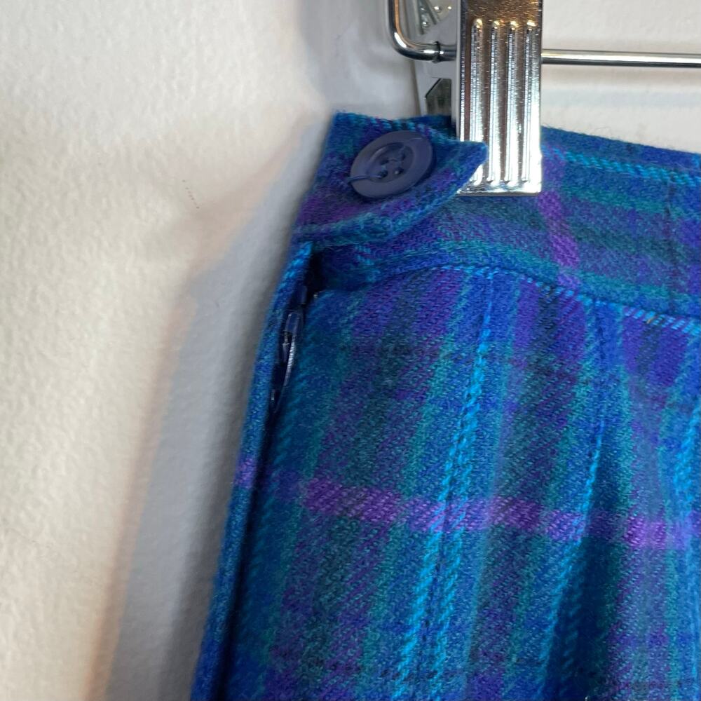 Vintage Pendleton 80s Wool Plaid Pleated A line Midi Skirt Blue Purple womens 8 - Picture 4 of 10